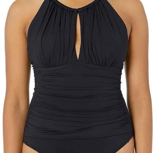 LA BLANCA ISLAND GODDESS HIGH NECK ONE-PIECE BLACK SWIMSUIT SIZE US 8 BRAND NEW - Picture 8 of 8
